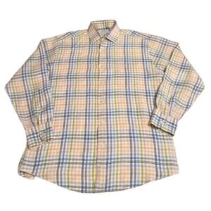 Alex Cannon Size L 100% Linen Plaid Long Sleeves Pocket Button Up Multi colors‎